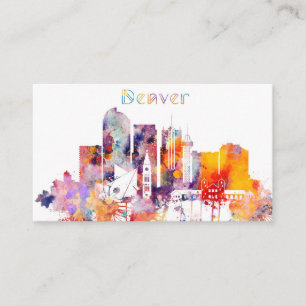 Watercolor Denver City Skyline Business Card