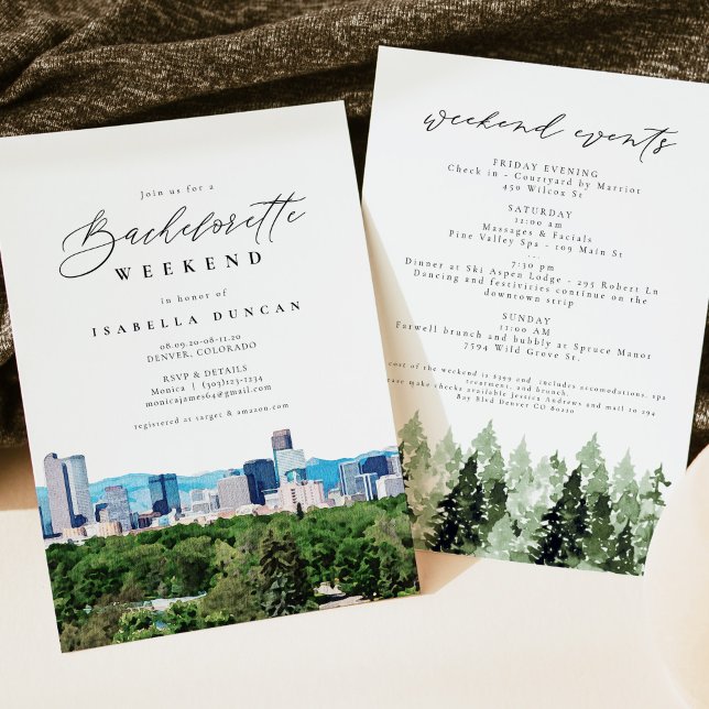 Watercolor Denver Colorado Skyline Mountain Pine Invitation (Creator Uploaded)