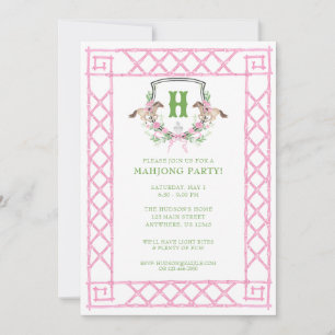 Watercolor Derby Day Mahjong Monogram Crest Party Invitation