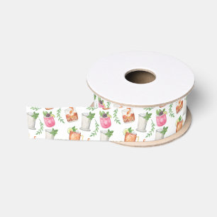 Watercolor Derby Day Mint Julep Drinks Grosgrain Ribbon