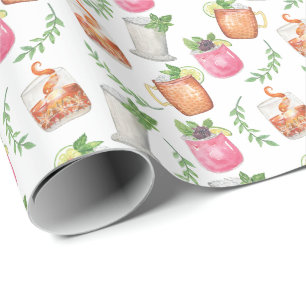 Watercolor Derby Day Mint Julep Drinks Wrapping Paper