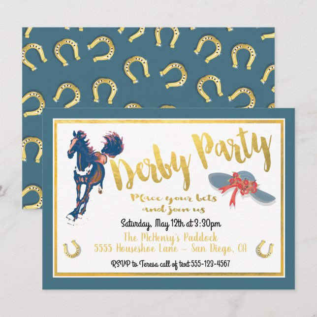Watercolor Derby Horse Racing Party Invitation (Front/Back)