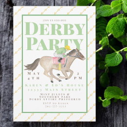 Watercolor Derby Party Horse Jockey Race  Invitation