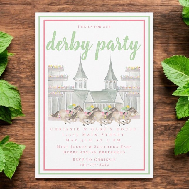 Watercolor Derby Party Horse Racing Building  Invitation (Creator Uploaded)