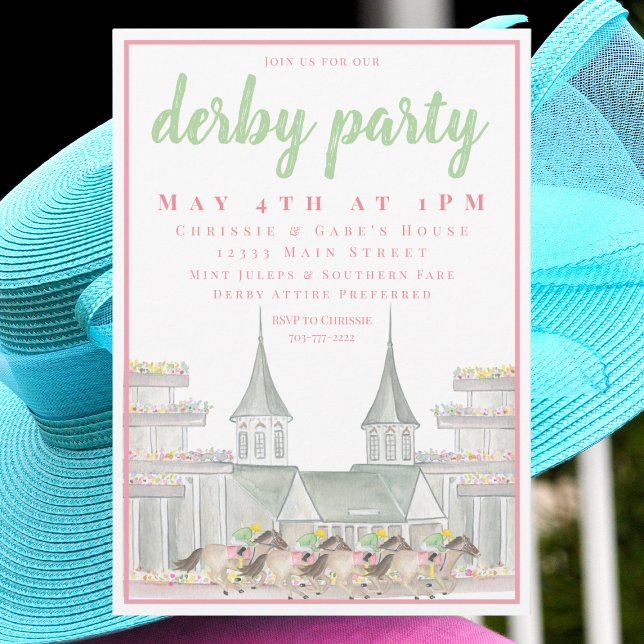 Watercolor Derby Party Iconic Racetrack Horses Invitation (Creator Uploaded)