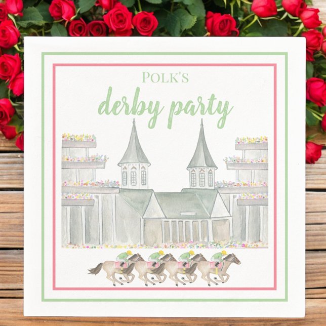 Watercolor Derby Party Jockeys Horse Racing Custom Napkin (Creator Uploaded)
