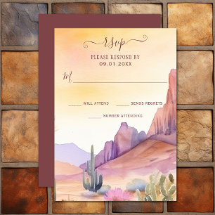 Watercolor Desert and Cactus Southwestern Wedding RSVP Card