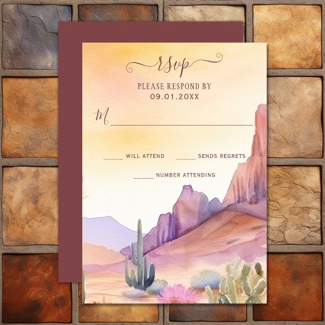 Watercolor Desert and Cactus Southwestern Wedding RSVP Card (Watercolor Desert and Cactus Southwestern Wedding RSVP Card)