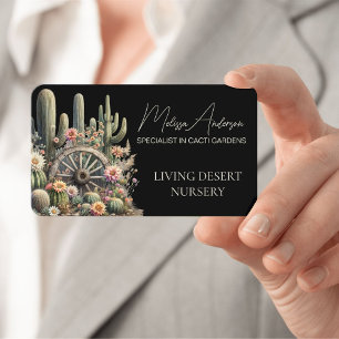 Watercolor Desert Cacti And Wagon Wheel Business Card