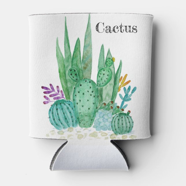 Watercolor desert cacti cactuses hand drawn inked can cooler (Front)