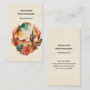Watercolor Desert Cactus and Mountains Business Card