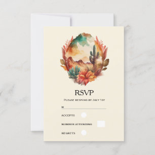 Watercolor Desert Cactus and Mountains RSVP Card