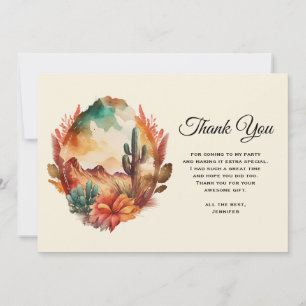 Watercolor Desert Cactus and Mountains Thank You Card