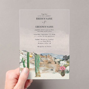Watercolor Desert Cactus Boho Wedding Acrylic Invitations