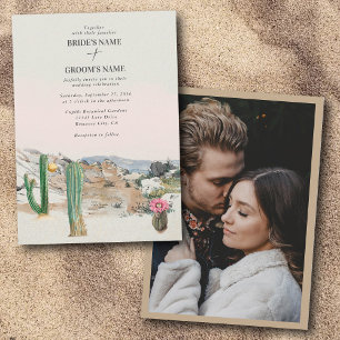 Watercolor Desert Cactus Boho Wedding Custom Photo Invitation