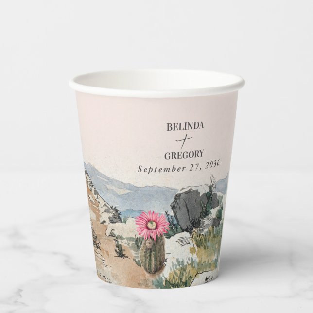 Watercolor Desert Cactus Boho Wedding Favor Paper Cups (Back)
