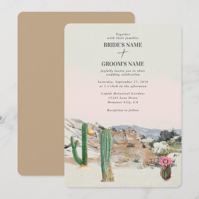 Watercolor Desert Cactus Boho Wedding Invitation (Front/Back)