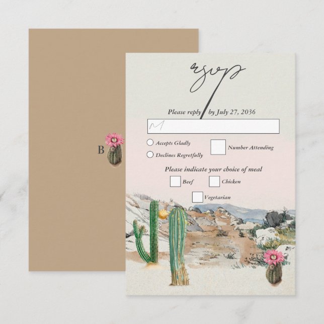 Watercolor Desert Cactus Boho Wedding RSVP Card (Front/Back)