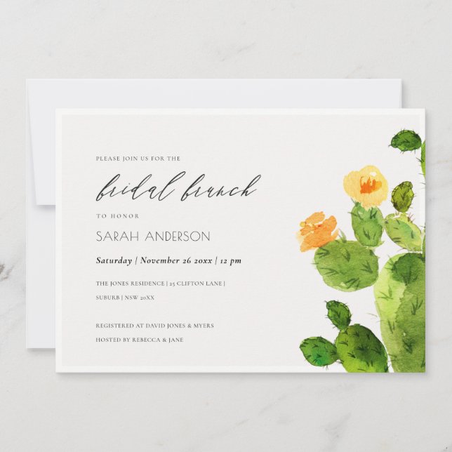 WATERCOLOR DESERT CACTUS FLORAL BRIDAL BRUNCH INVITATION (Front)
