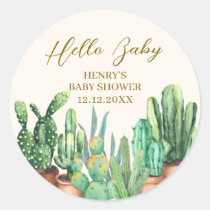 Watercolor Desert Cactus Garden Baby Shower  Classic Round Sticker