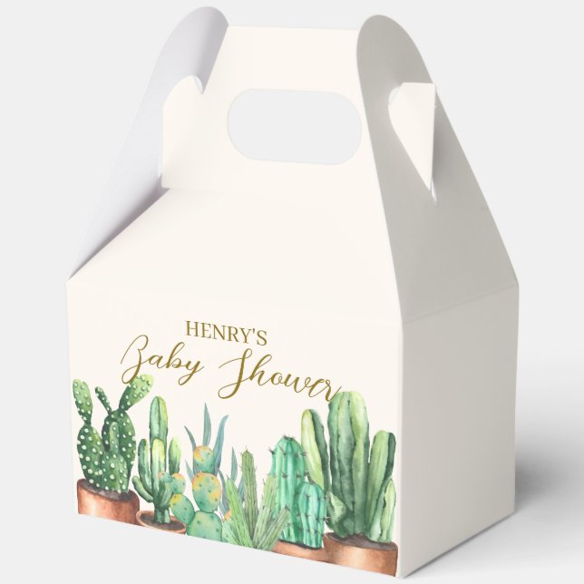 Watercolor Desert Cactus Garden Baby Shower  Favour Box (Back)