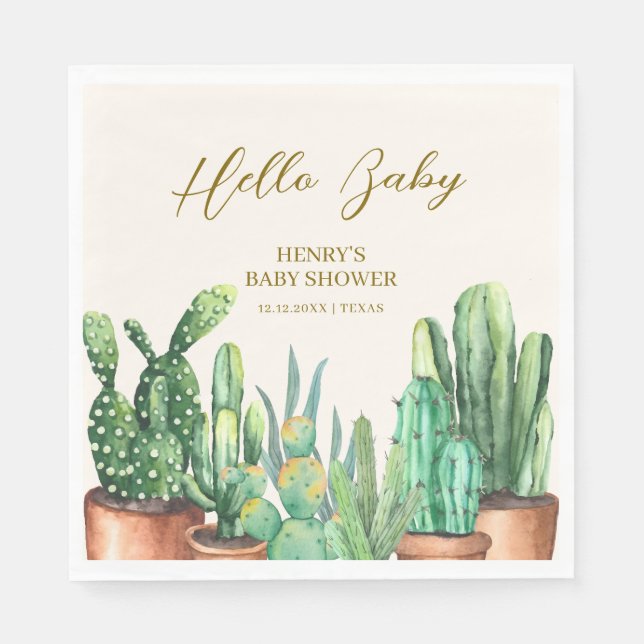 Watercolor Desert Cactus Garden Baby Shower  Napkin (Front)