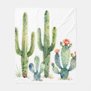 Watercolor Desert Cactus Garden Fleece Blanket