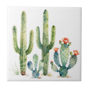 Watercolor Desert Cactus Garden Tile