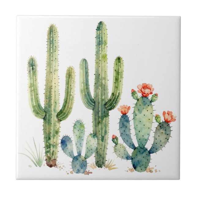 Watercolor Desert Cactus Garden Tile (Front)