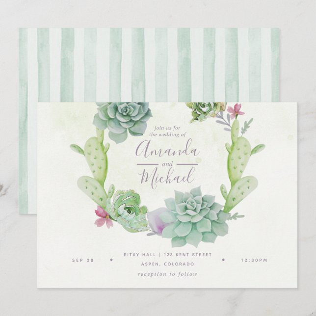 Watercolor Desert Cactus Succulent Wedding Invitation (Front/Back)