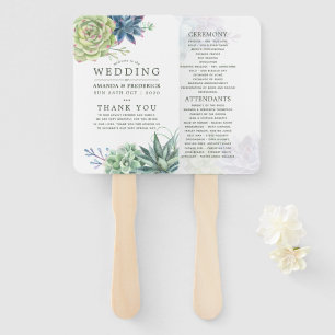 Watercolor Desert Cactus Succulent Wedding Program Hand Fan