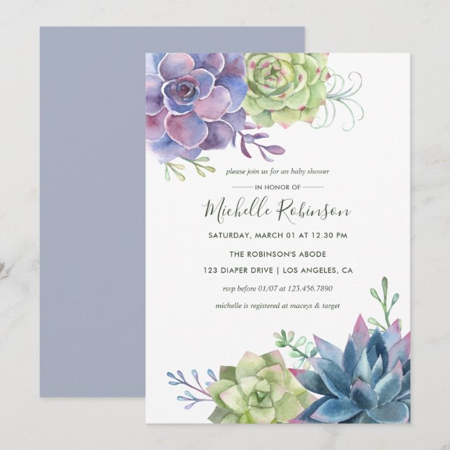 Watercolor Desert Cactus Succulents Baby Shower Invitation (Front/Back)