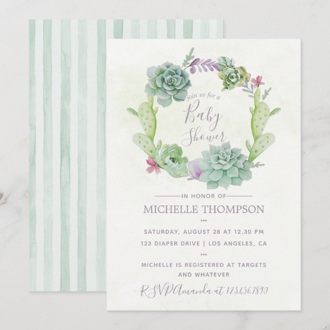 Watercolor Desert Cactus Succulents Baby Shower Invitation (Front/Back)