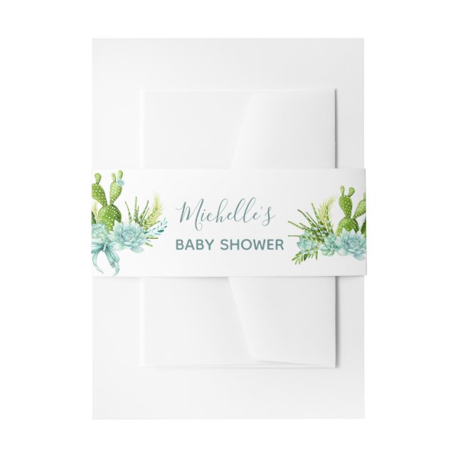 Watercolor Desert Cactus Succulents Baby Shower Invitation Belly Band (Front Example)