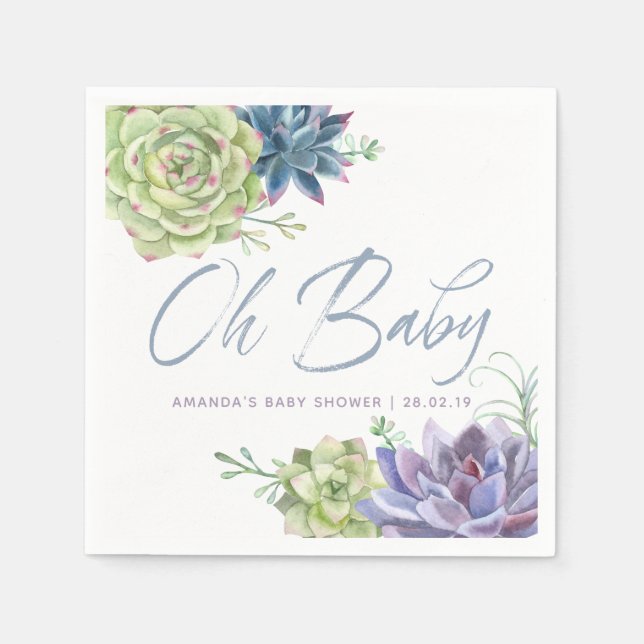 Watercolor Desert Cactus Succulents Baby Shower Napkin (Front)