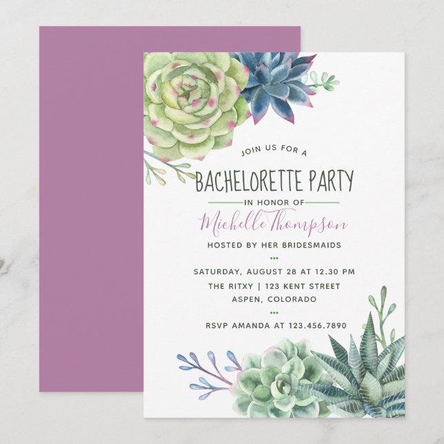 Watercolor Desert Cactus Succulents Bachelorette Invitation (Front/Back)