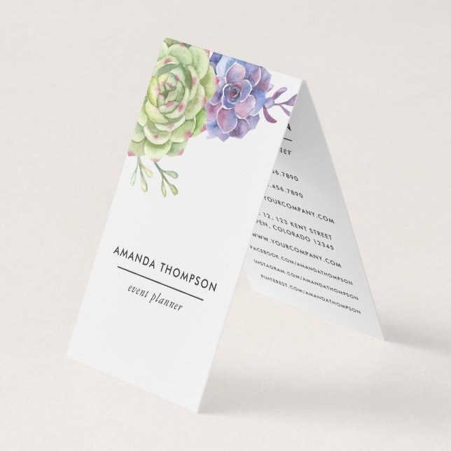 Watercolor Desert Cactus Succulents Business Card (Front)