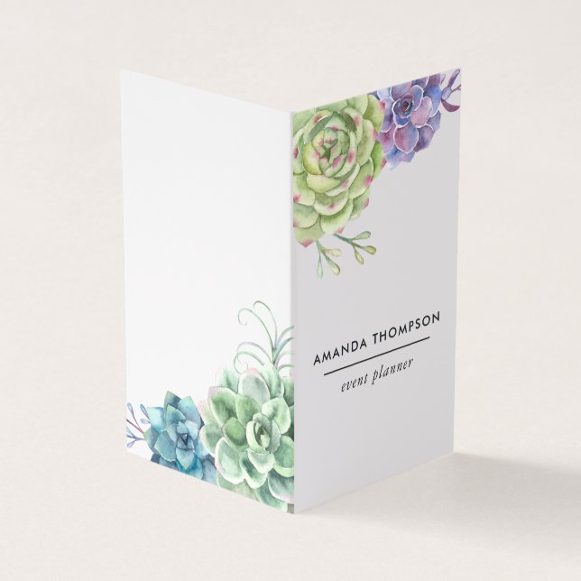 Watercolor Desert Cactus Succulents Business Card (Outside)