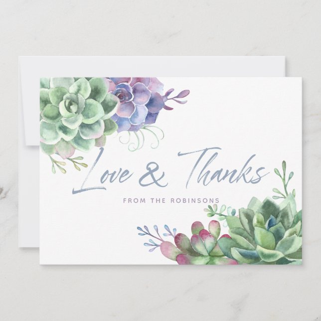 Watercolor Desert Cactus Succulents Thank You Card (Front)