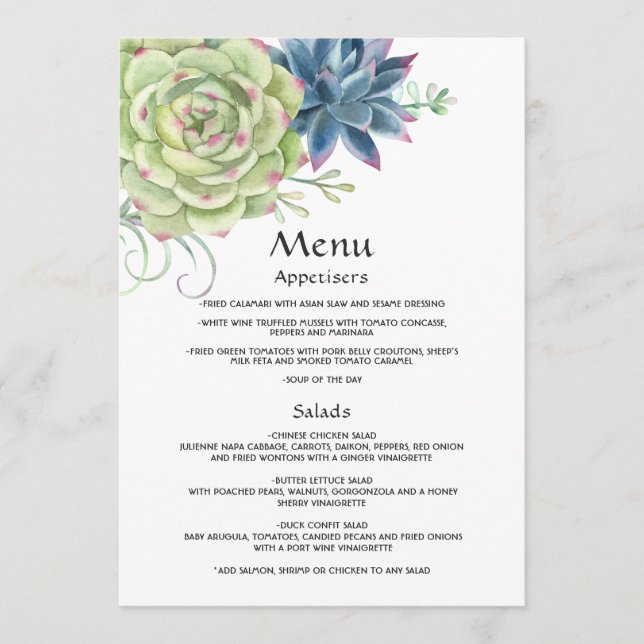 Watercolor Desert Cactus Succulents Wedding Menu (Front)