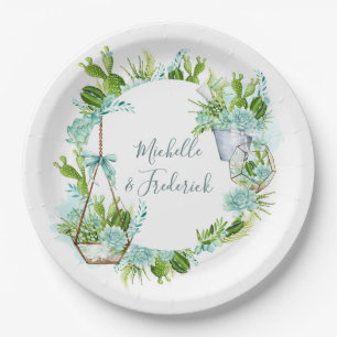 Watercolor Desert Cactus Succulents Wedding Paper Plate