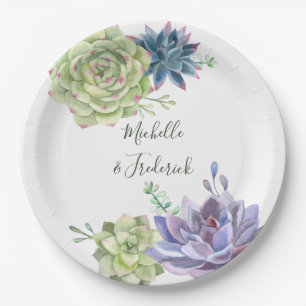 Watercolor Desert Cactus Succulents Wedding Paper Plate