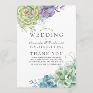 Watercolor Desert Cactus Succulents Wedding Programme