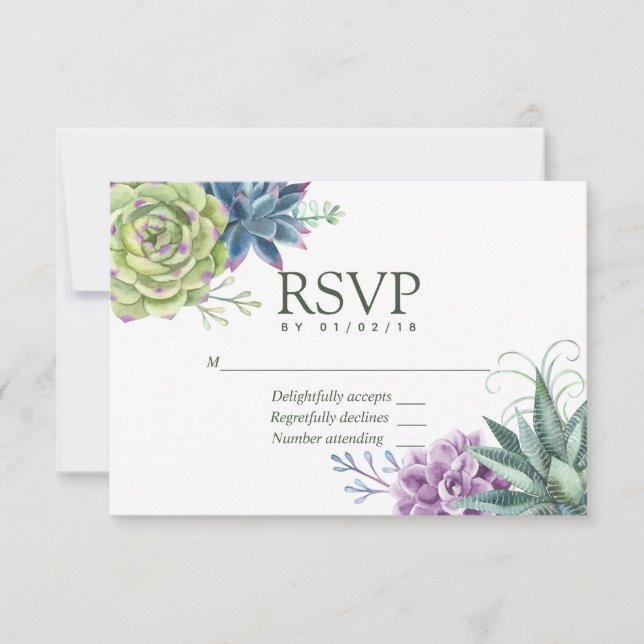 Watercolor Desert Cactus Succulents Wedding RSVP Card (Front)