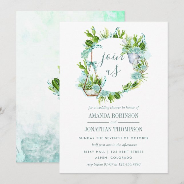 Watercolor Desert Cactus Succulents Wedding Shower Invitation (Front/Back)