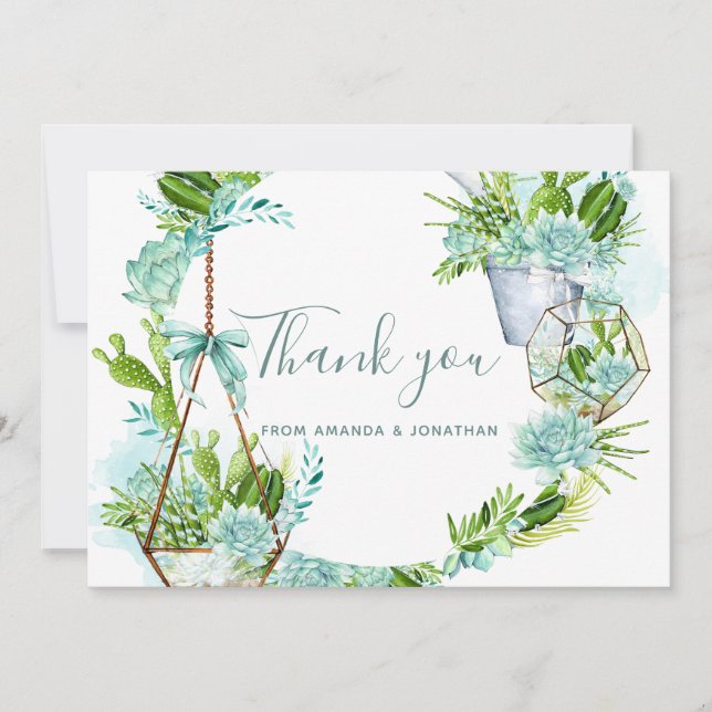 Watercolor Desert Cactus Succulents Wedding Thanks Thank You Card (Front)