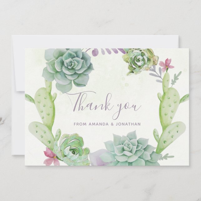 Watercolor Desert Cactus Succulents Wedding Thanks Thank You Card (Front)