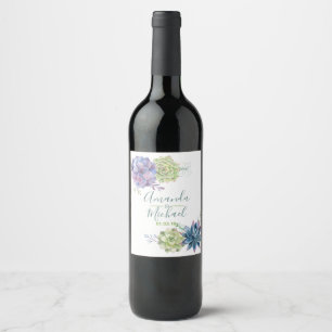 Watercolor Desert Cactus Succulents Wedding Wine Label