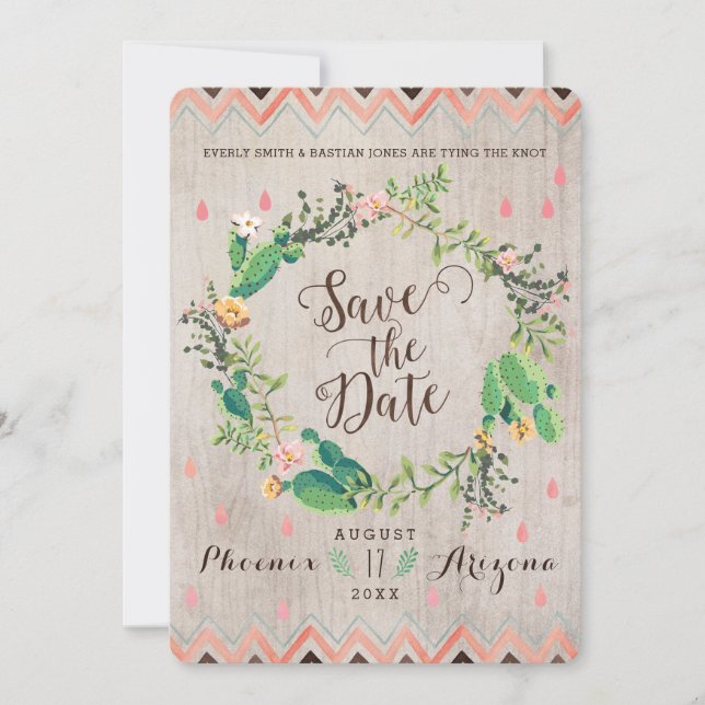 Watercolor Desert Cactus Wedding Save the Dates Date (Front)