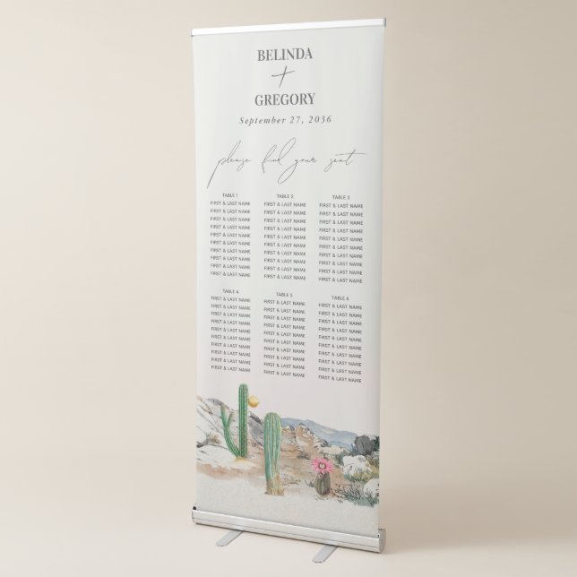 Watercolor Desert Cactus Wedding Seating Chart Retractable Banner (3/4)